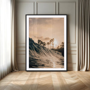 Sunset Wave Ocean Wall Art – Framed Palm Tree Canvas