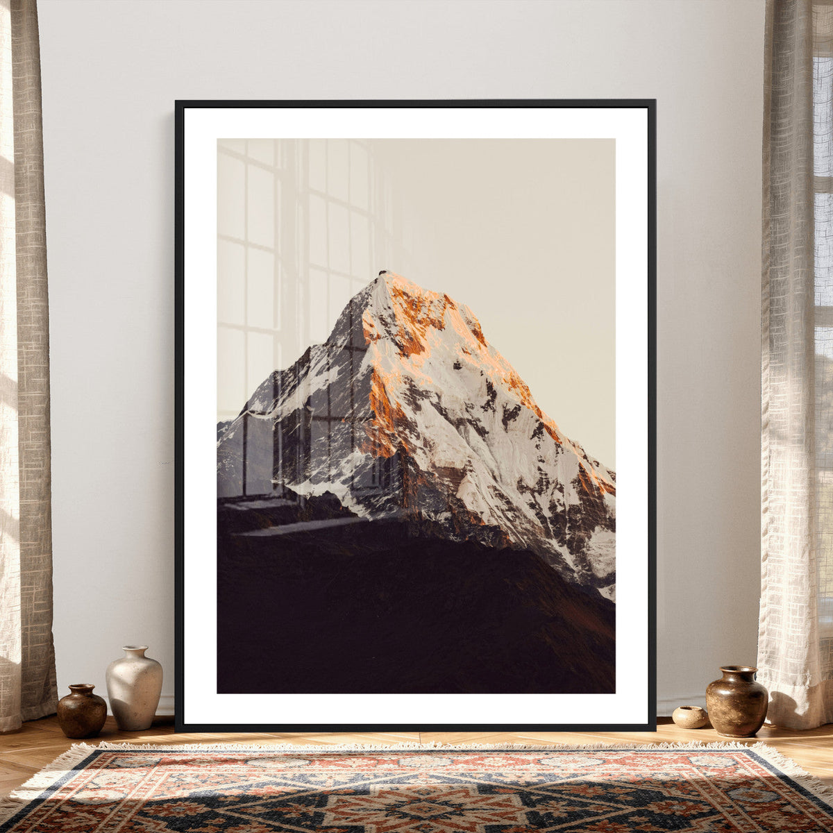 Golden Peak Mountain Wall Art Canvas Print, Minimal Alpine