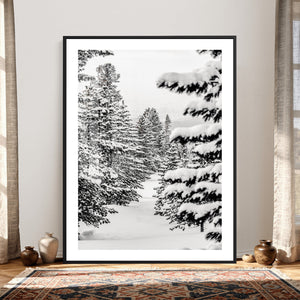 Winter Pine Forest Wall Art Canvas Print, Minimal Winter