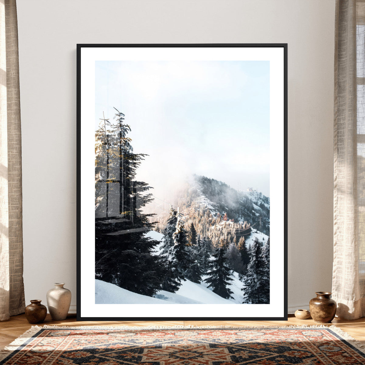Snowy Mountain Forest Wall Art Canvas Print, Winter Pine