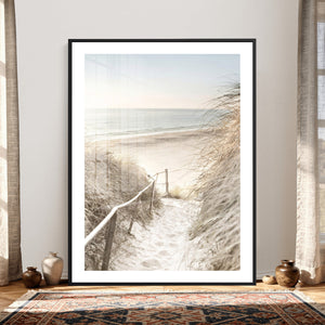 Coastal Beach Path Wall Art Canvas Print – Neutral Ocean