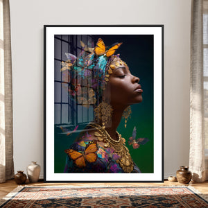 Butterfly Crown Gold Woman Portrait — Monarch Queen Canvas