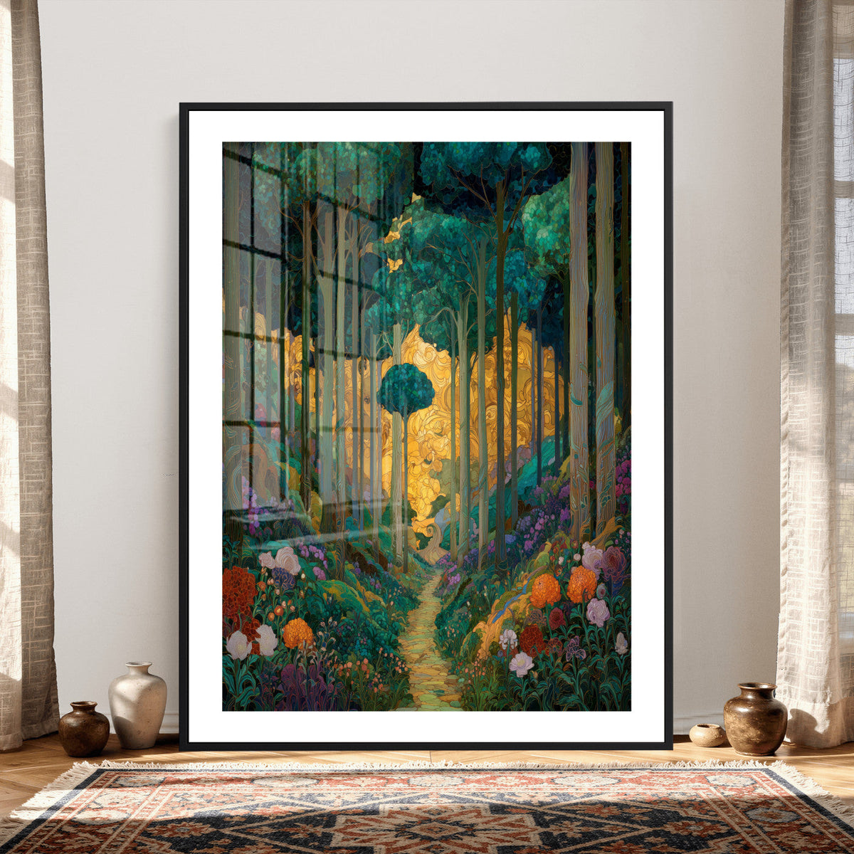Gustav Klimt Style Forest Canvas Wall Art, Golden Forest