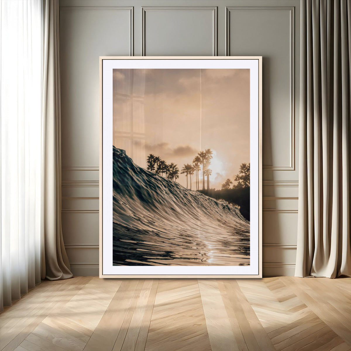 Golden Hour Ocean Wave Wall Art Canvas Print – Framed