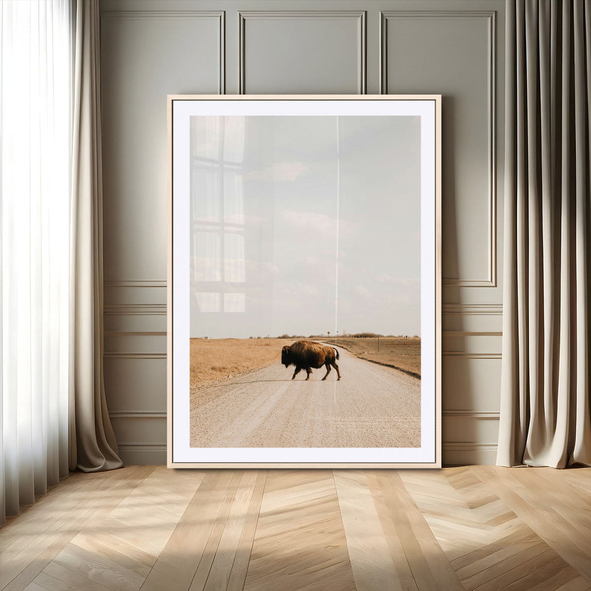 Bison Crossing Wall Art Canvas Print – Framed Western