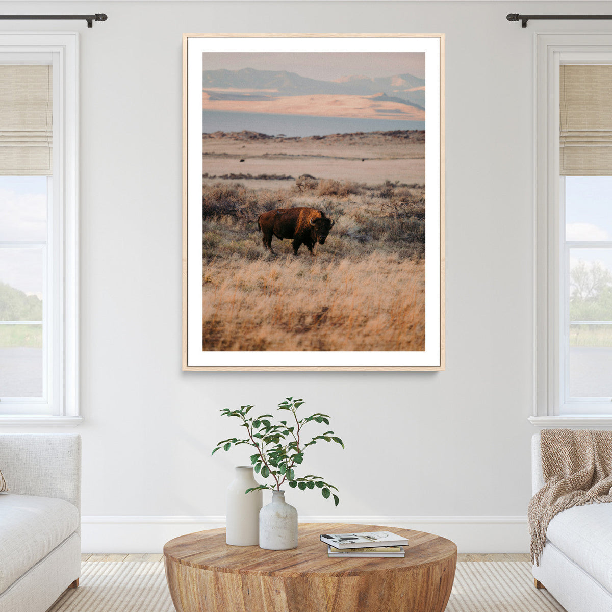 Solitary Buffalo Wall Art Canvas Print – Framed Golden
