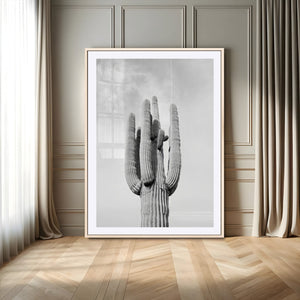 Saguaro Cactus Wall Art – Black and White Desert Canvas