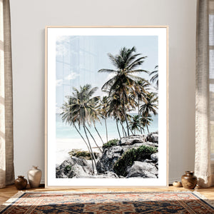 Tropical Trees Beach Wall Art Canvas Print, Coastal Ocean