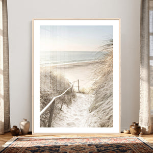 Coastal Beach Path Wall Art Canvas Print – Neutral Ocean