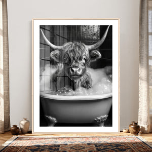 Highland Cow Bathtub Canvas Wall Art, Funny Bathroom Print