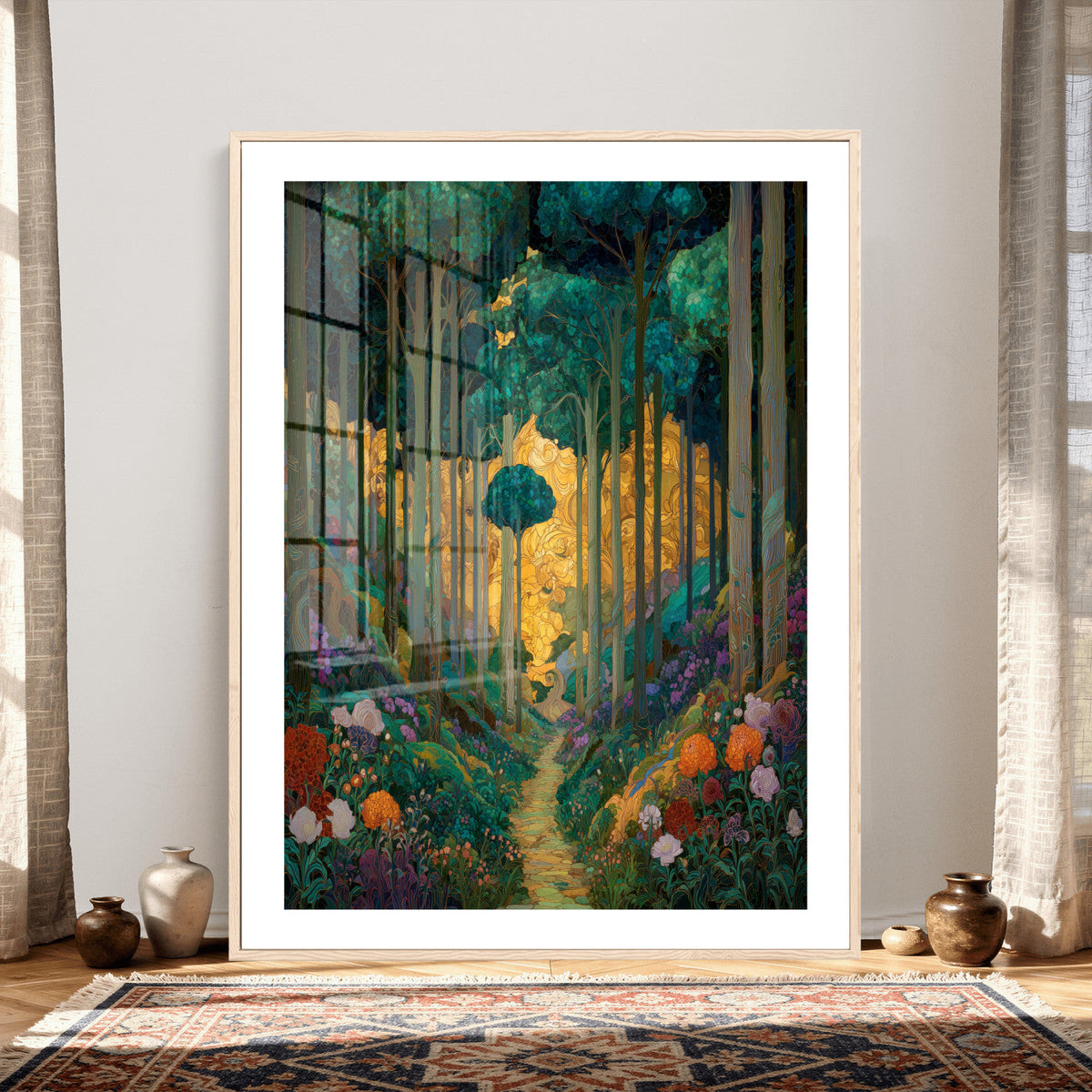 Gustav Klimt Style Forest Canvas Wall Art, Golden Forest