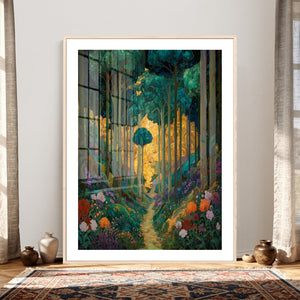 Gustav Klimt Style Forest Canvas Wall Art, Golden Forest