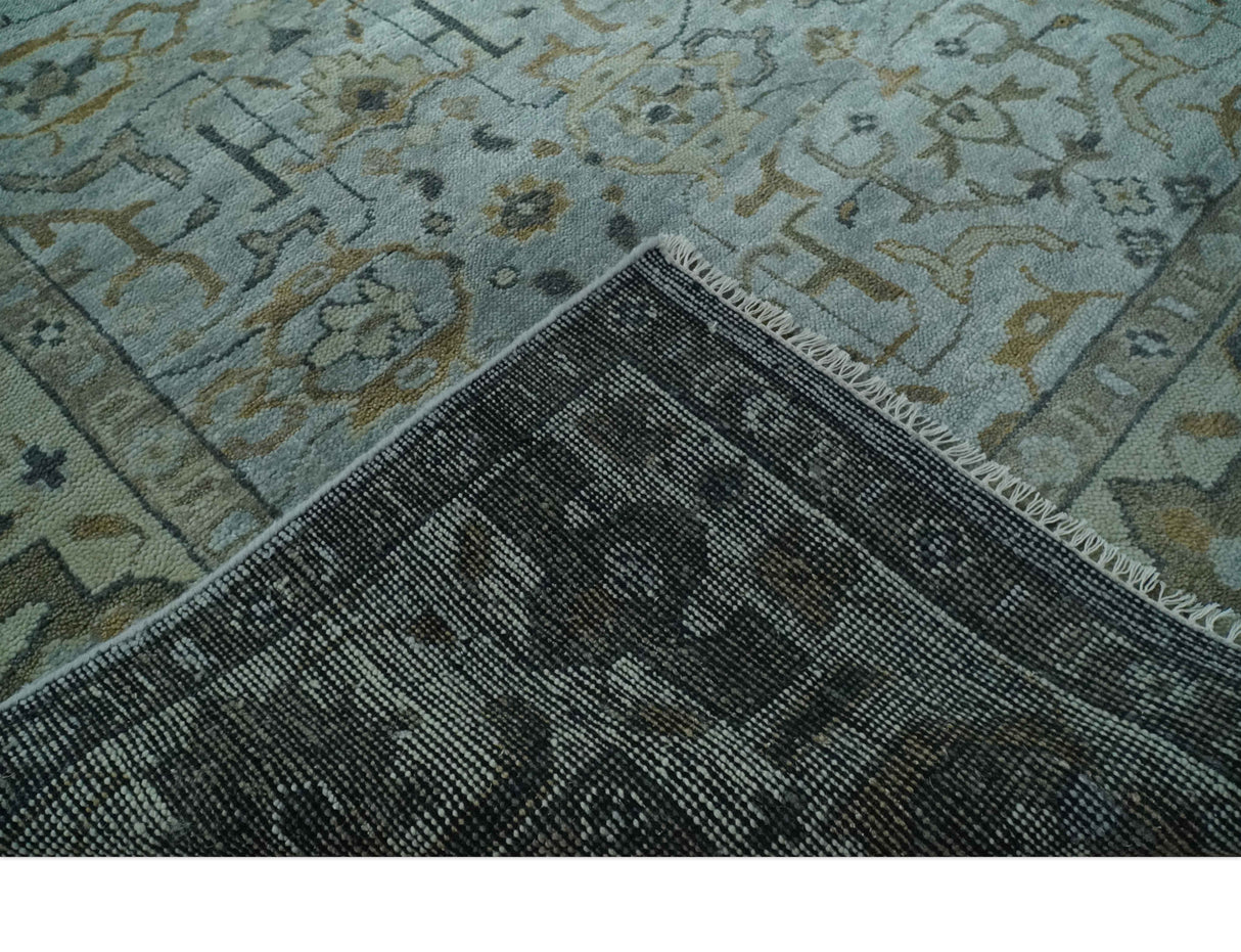 Blue and Beige Hand Knotted Traditional Oriental Oushak 8x10 wool area Rug