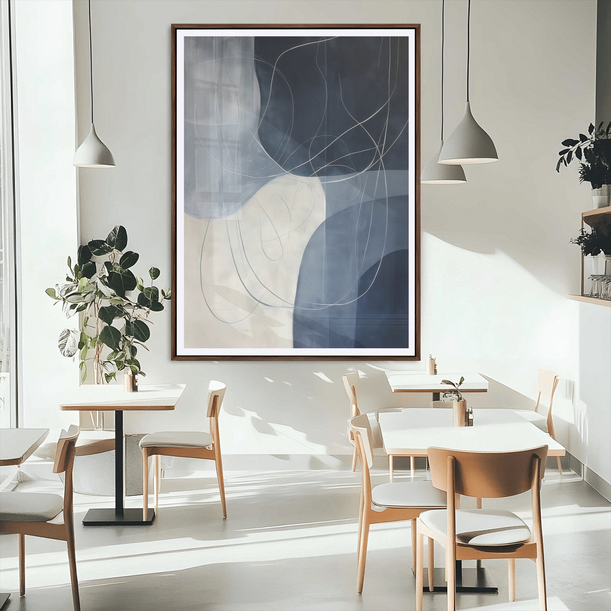 Navy Abstract Wall Art Canvas Print – Framed Minimal Lineart