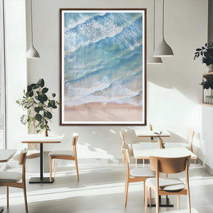 Aerial Ocean View Wall Art Canvas Print – Framed Soft Blue