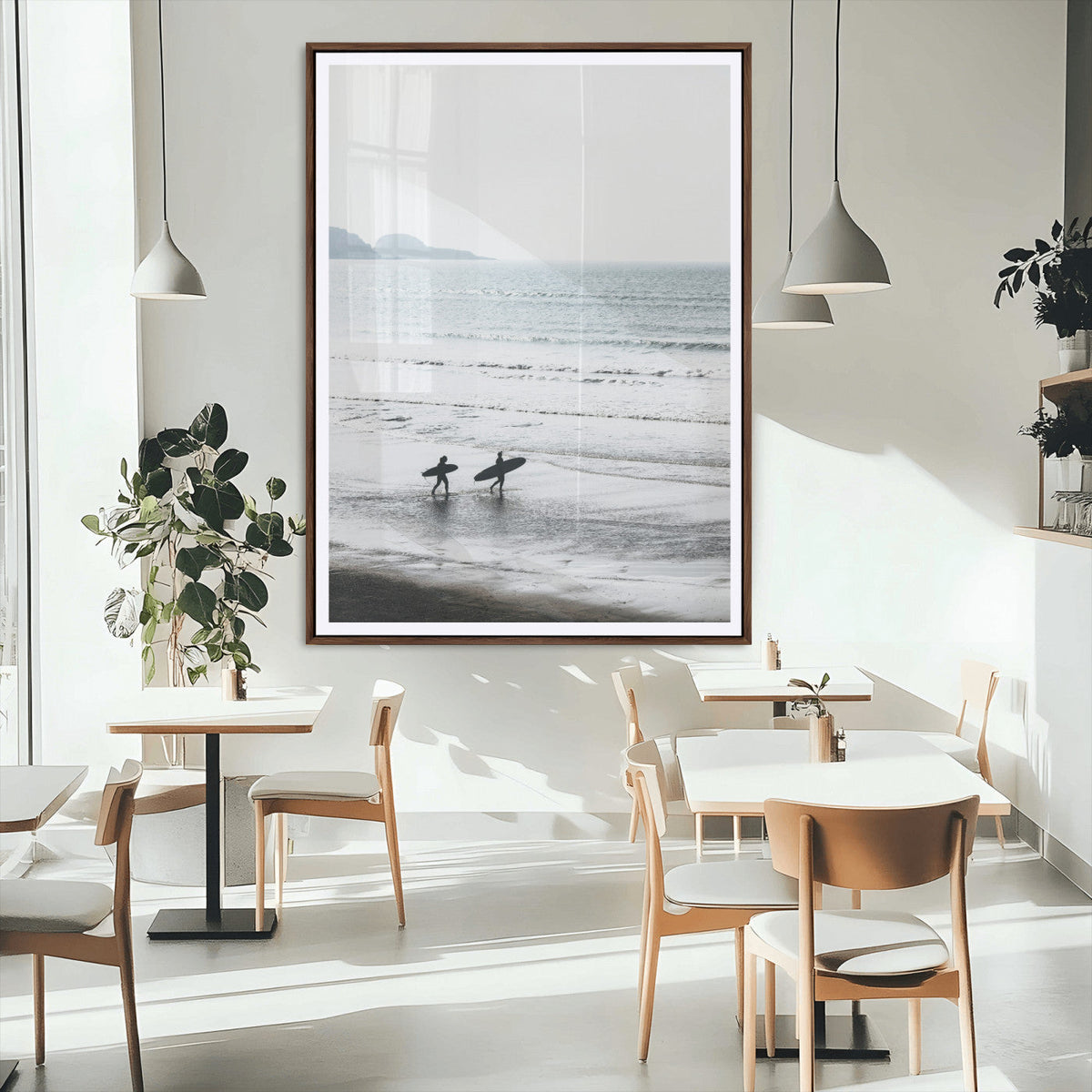 Surfer Silhouettes Wall Art Canvas Print – Minimalist Ocean