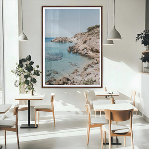 Clear Blue Water Beach Wall Art – Framed Rocky Cove Canvas