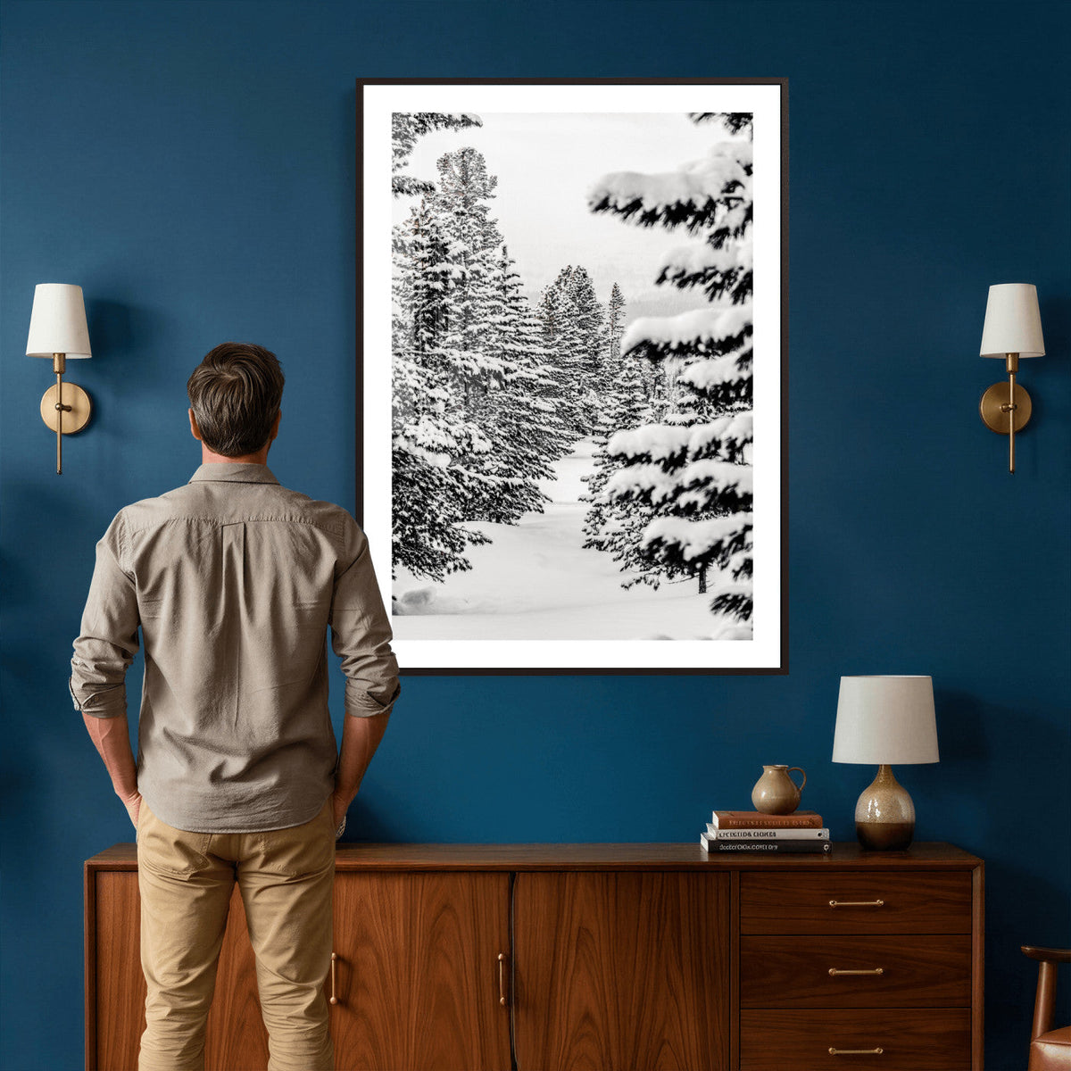 Winter Pine Forest Wall Art Canvas Print, Minimal Winter