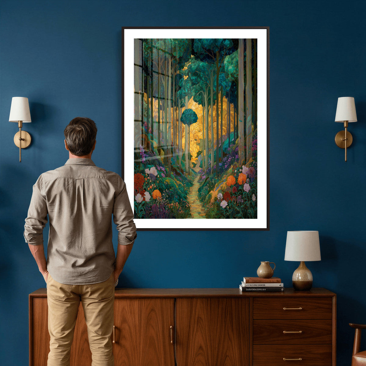 Gustav Klimt Style Forest Canvas Wall Art, Golden Forest