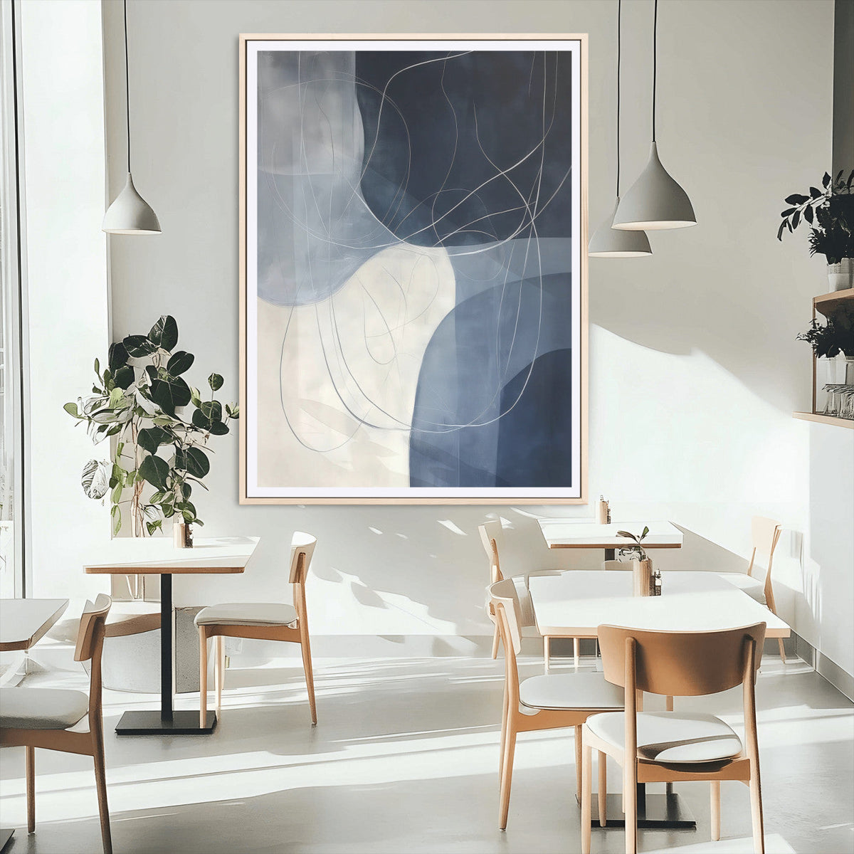 Navy Abstract Wall Art Canvas Print – Framed Minimal Lineart