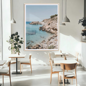 Clear Blue Water Beach Wall Art – Framed Rocky Cove Canvas