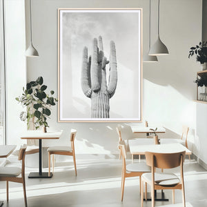 Saguaro Cactus Wall Art – Black and White Desert Canvas