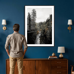 Moody Forest River Wall Art Canvas Print – Dark Evergreen