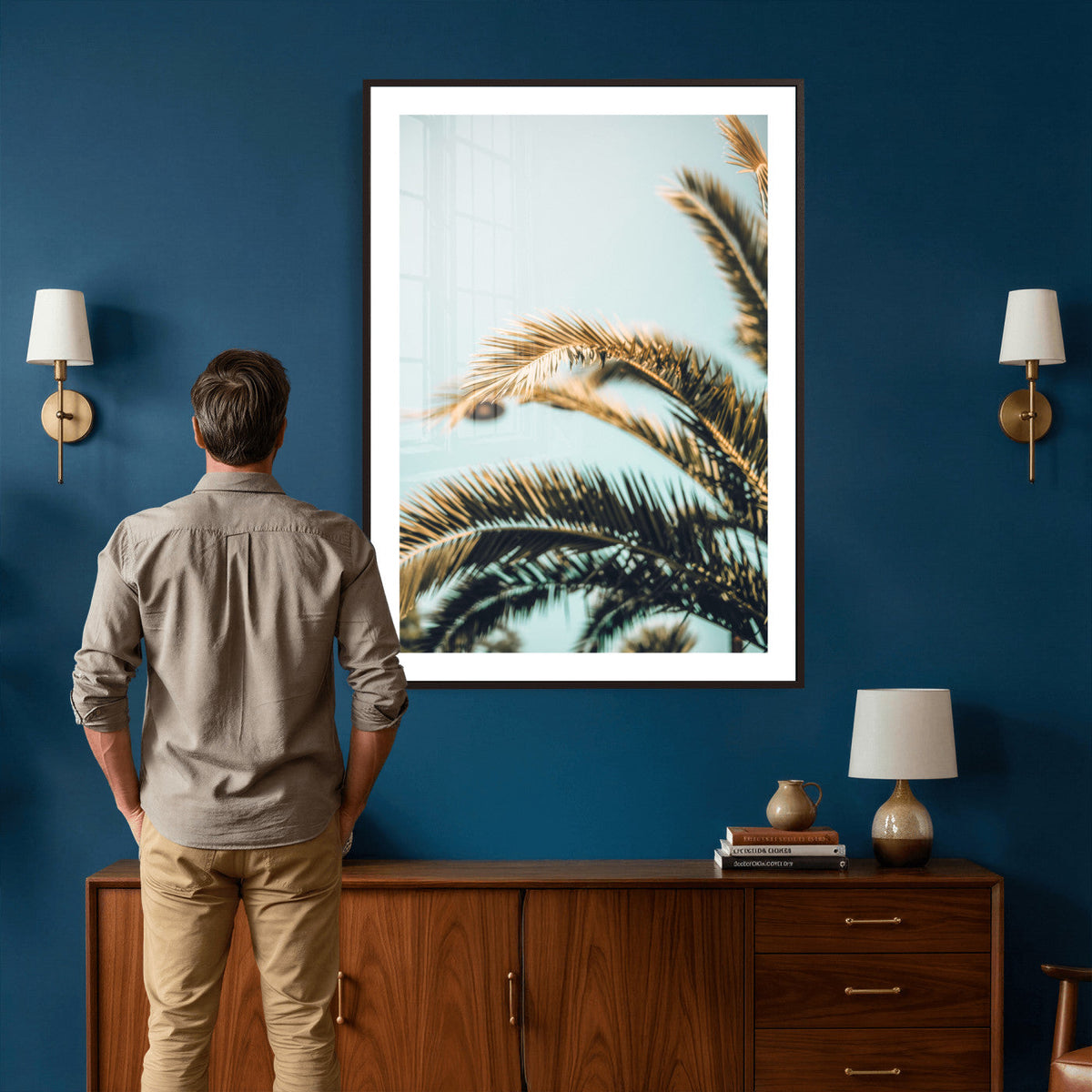 Palm Leaves Wall Art Canvas Print, Minimal Tropical Palm