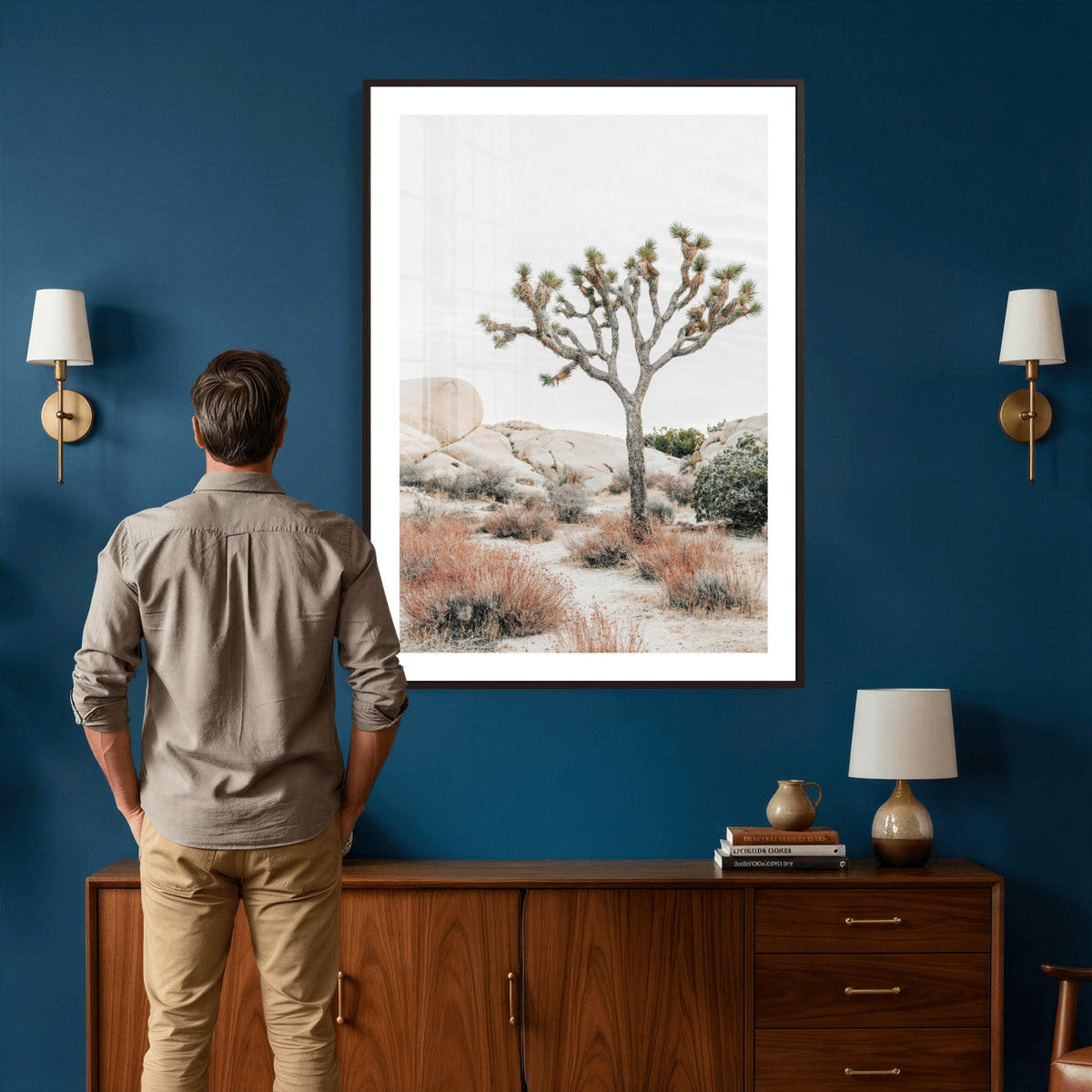 Joshua Tree Desert Wall Art Canvas Print, Minimal Southwest