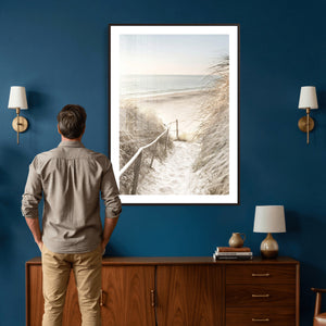Coastal Beach Path Wall Art Canvas Print – Neutral Ocean