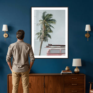 VW Van Palm Tree Canvas Wall Art, Pink Camper Surfboards