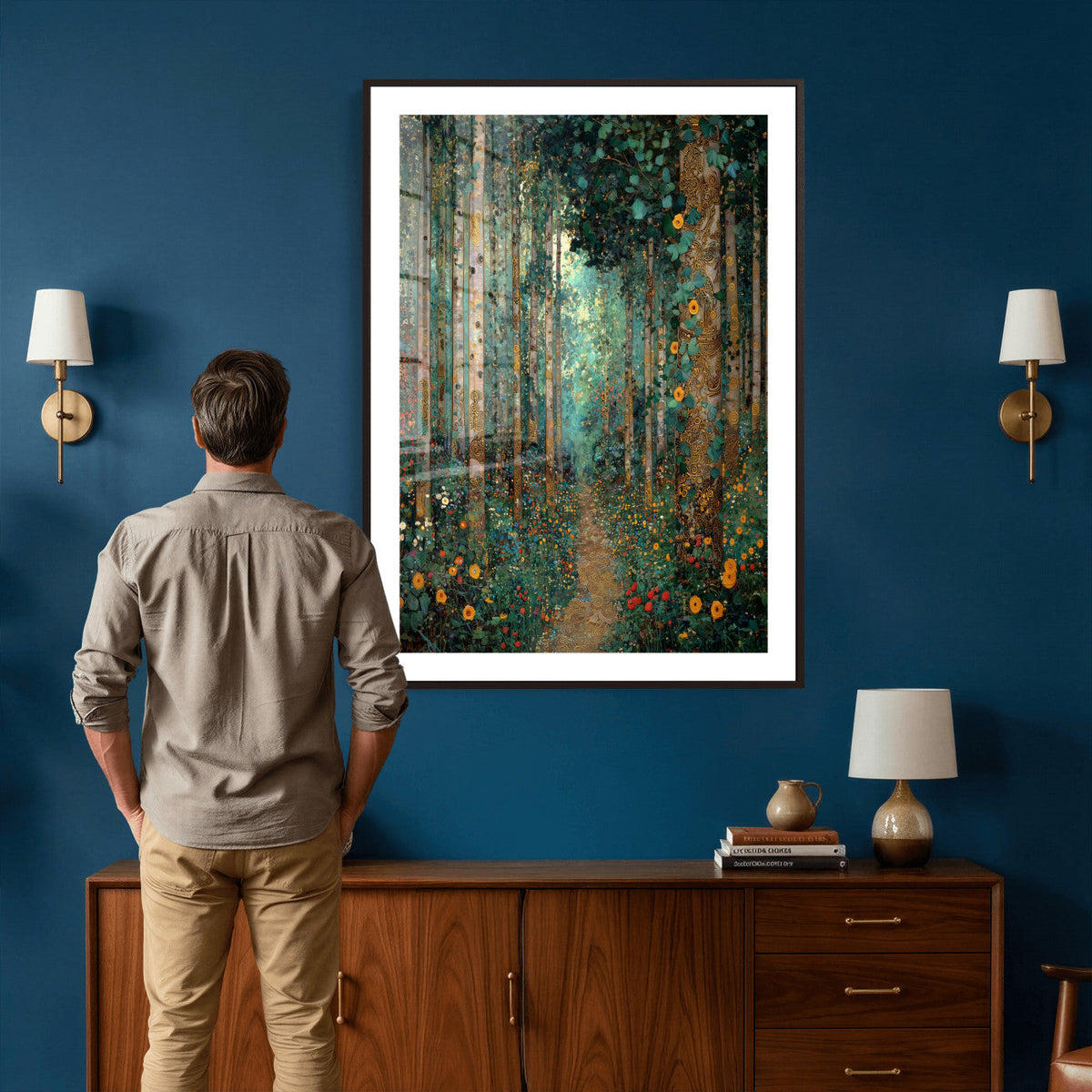 Gustav Klimt Style Forest Canvas Wall Art, Golden Forest