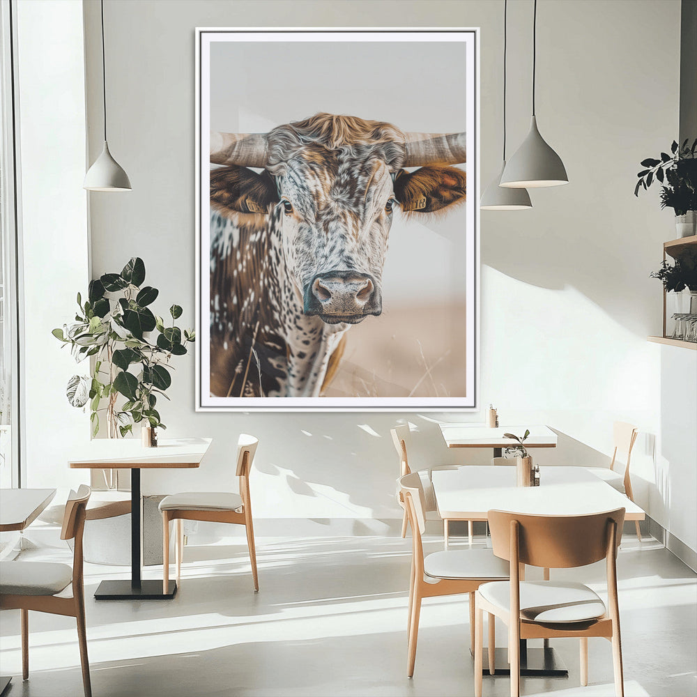 Texas Longhorn Wall Art Canvas Print – Speckled Horned Bull