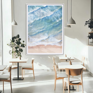Aerial Ocean View Wall Art Canvas Print – Framed Soft Blue