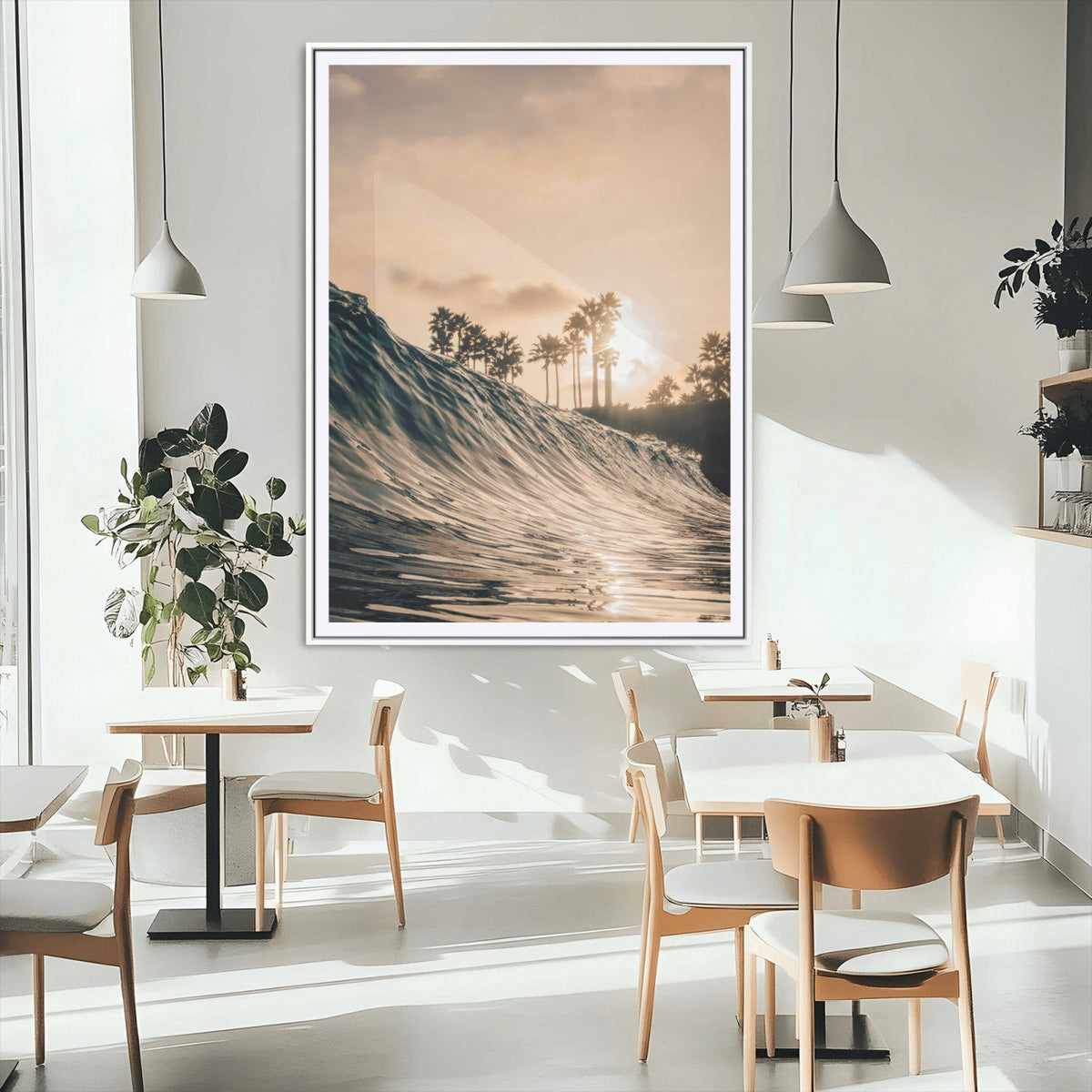 Golden Hour Ocean Wave Wall Art Canvas Print – Framed