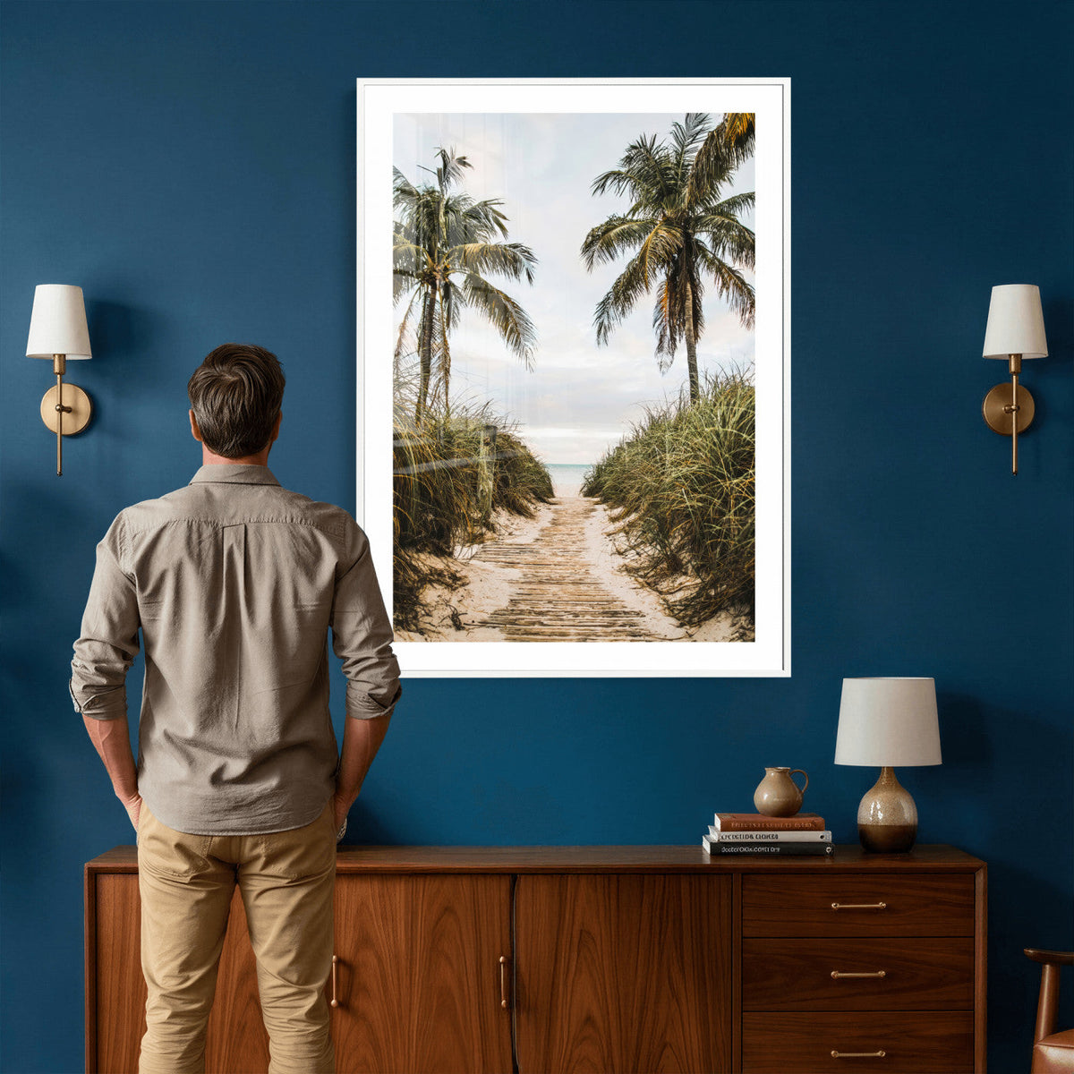 Tropical Palm Wall Art – Sandy Pathway Canvas Print, Ocean