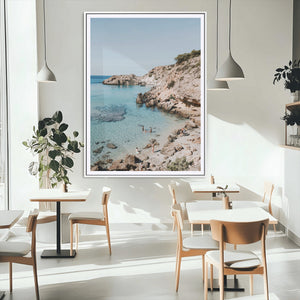 Clear Blue Water Beach Wall Art – Framed Rocky Cove Canvas