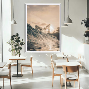 Sunset Wave Ocean Wall Art – Framed Palm Tree Canvas