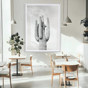 Saguaro Cactus Wall Art – Black and White Desert Canvas