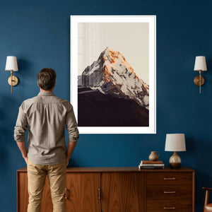 Golden Peak Mountain Wall Art Canvas Print, Minimal Alpine