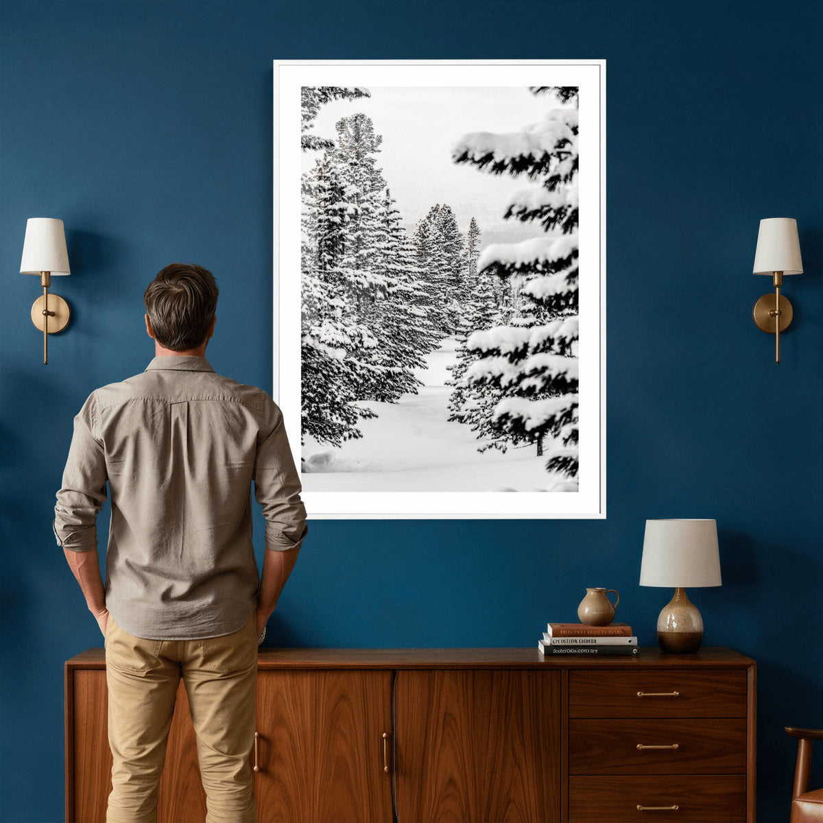 Winter Pine Forest Wall Art Canvas Print, Minimal Winter
