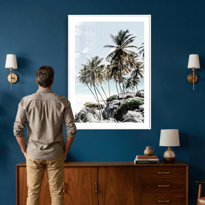 Tropical Trees Beach Wall Art Canvas Print, Coastal Ocean