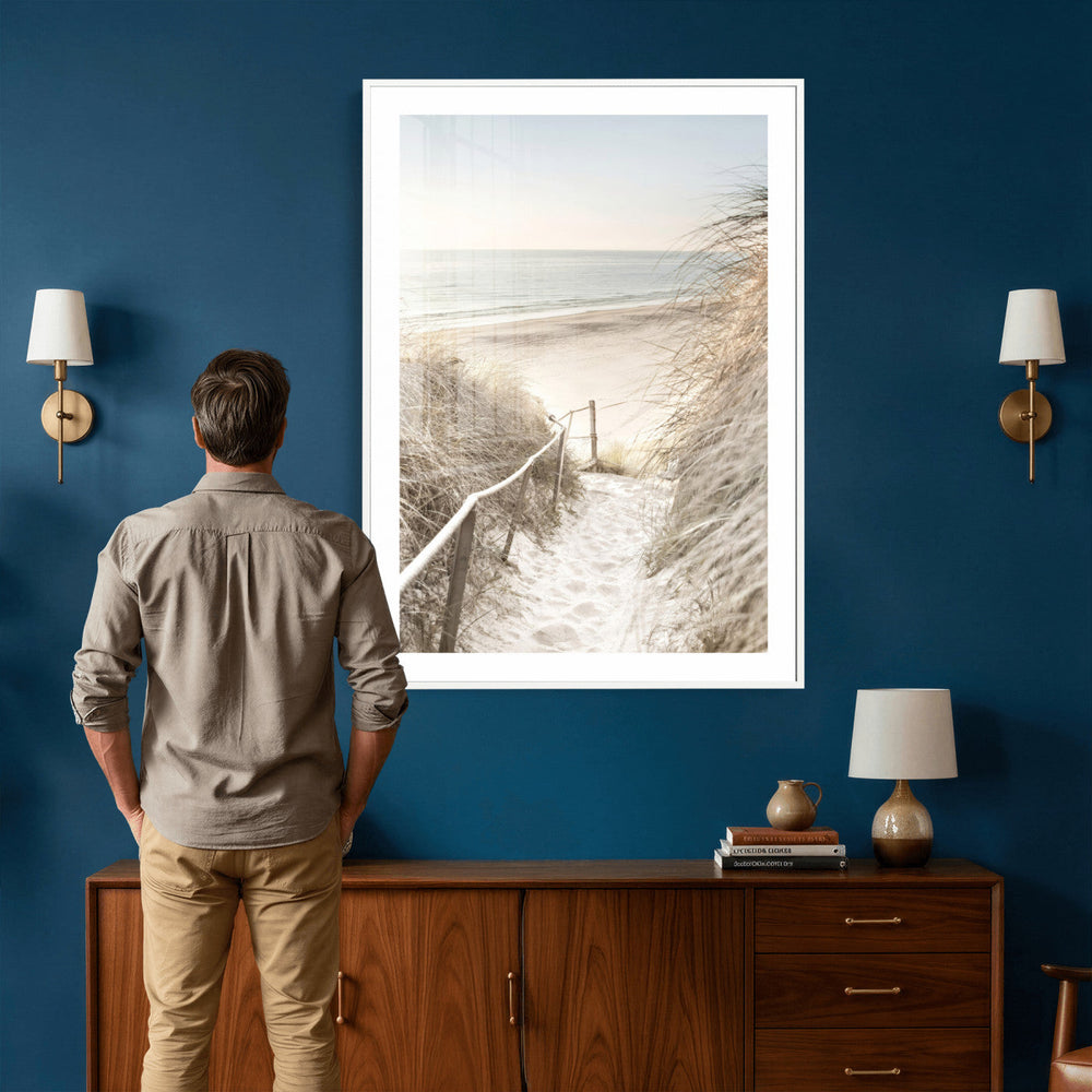 Coastal Beach Path Wall Art Canvas Print – Neutral Ocean