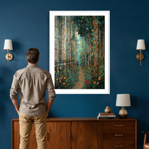 Gustav Klimt Style Forest Canvas Wall Art, Golden Forest