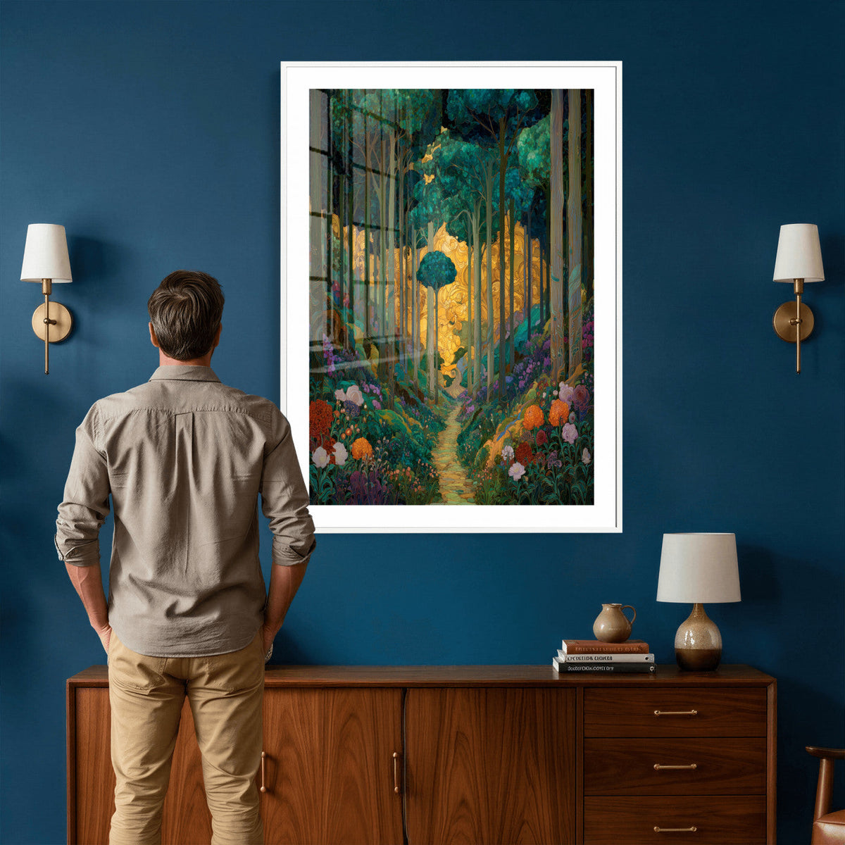 Gustav Klimt Style Forest Canvas Wall Art, Golden Forest