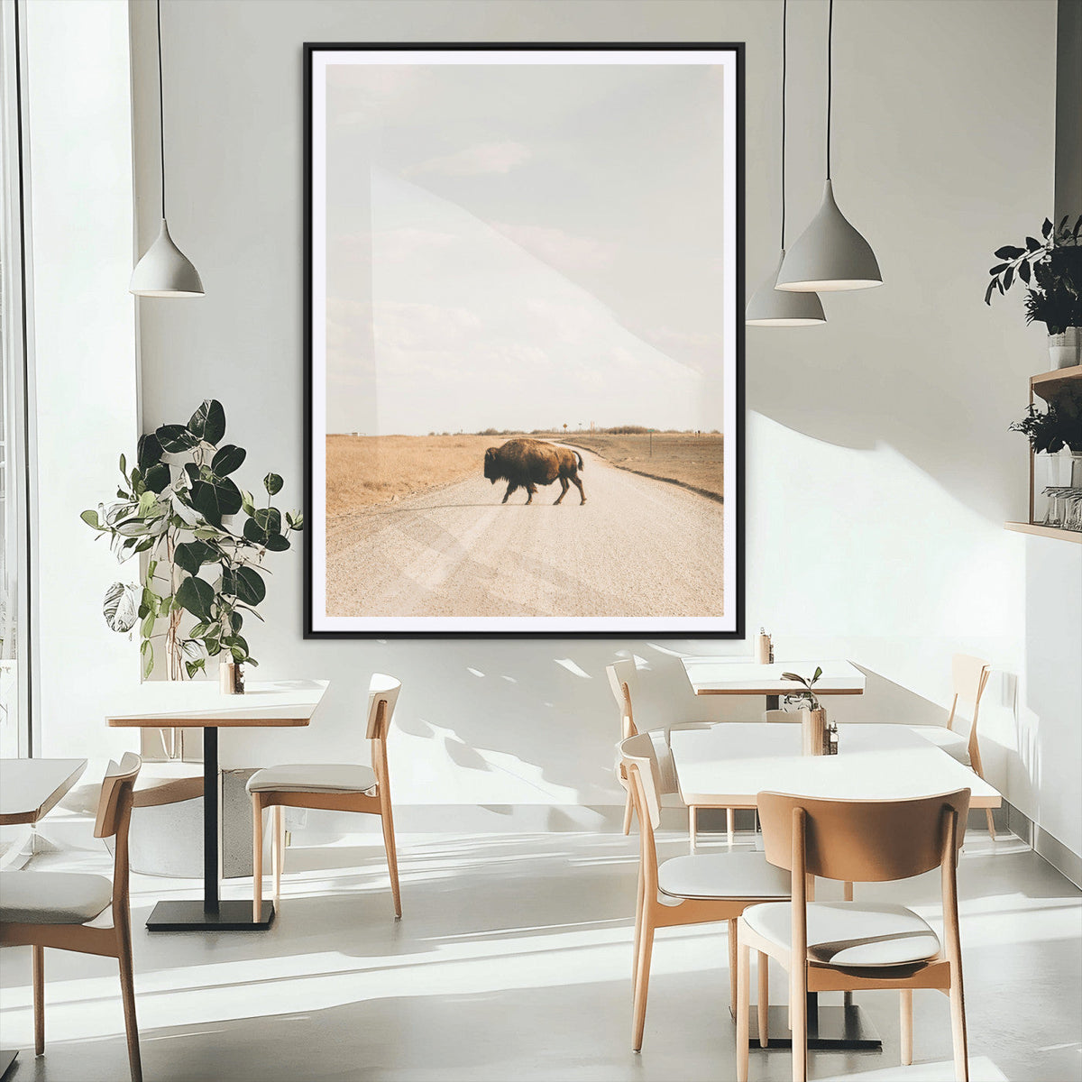 Bison Crossing Wall Art Canvas Print – Framed Western
