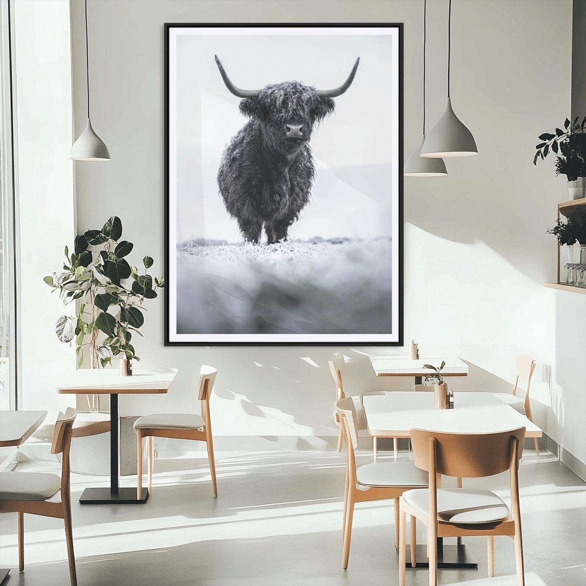 Frosty Black Highland Wall Art Canvas Print – Framed Moody