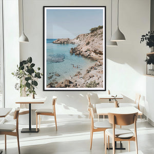 Clear Blue Water Beach Wall Art – Framed Rocky Cove Canvas