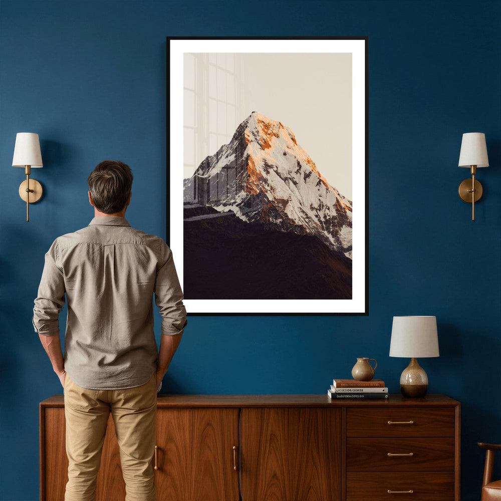 Golden Peak Mountain Wall Art Canvas Print, Minimal Alpine