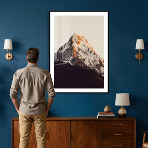 Golden Peak Mountain Wall Art Canvas Print, Minimal Alpine